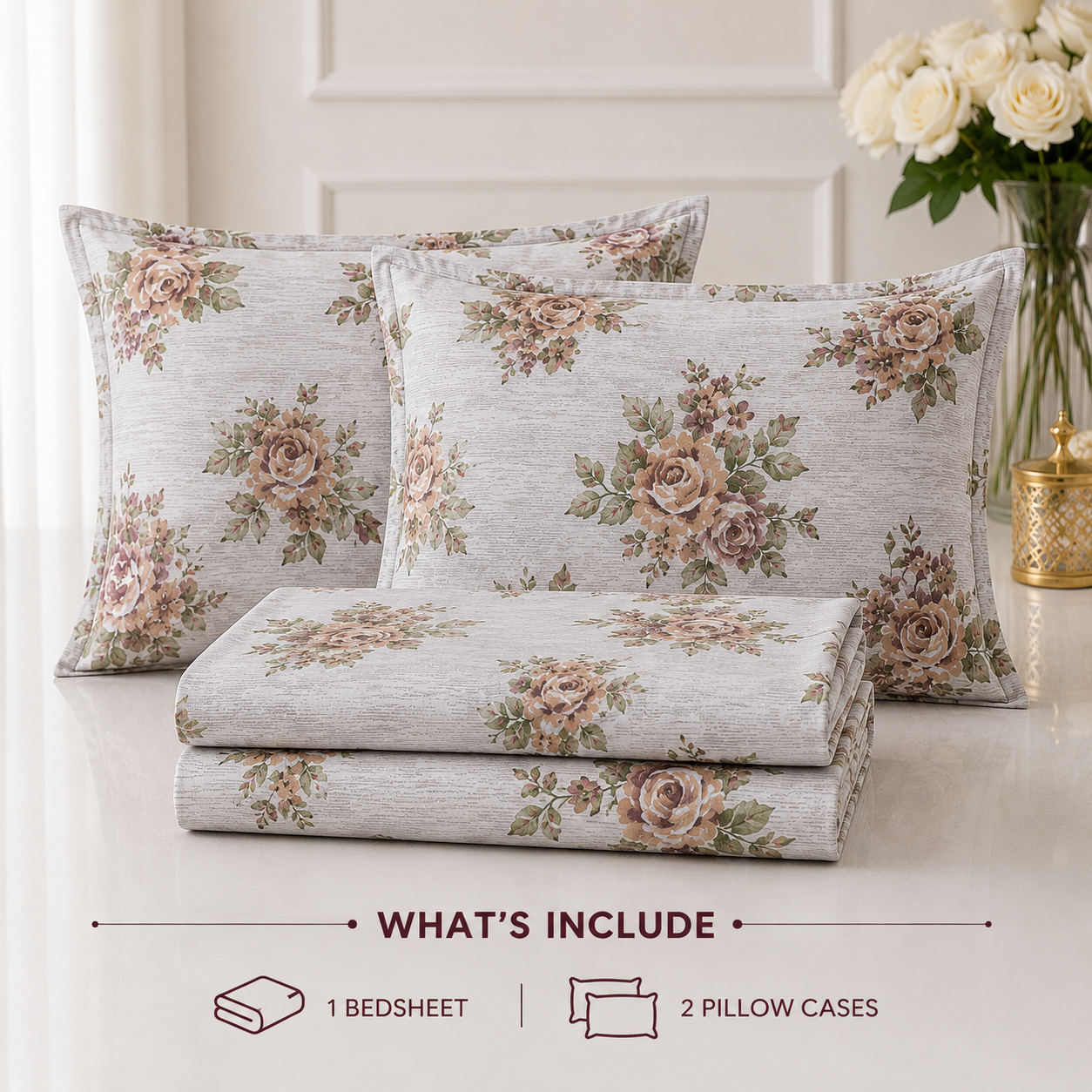 Vintage Rose Premium Floral Bedsheet Set