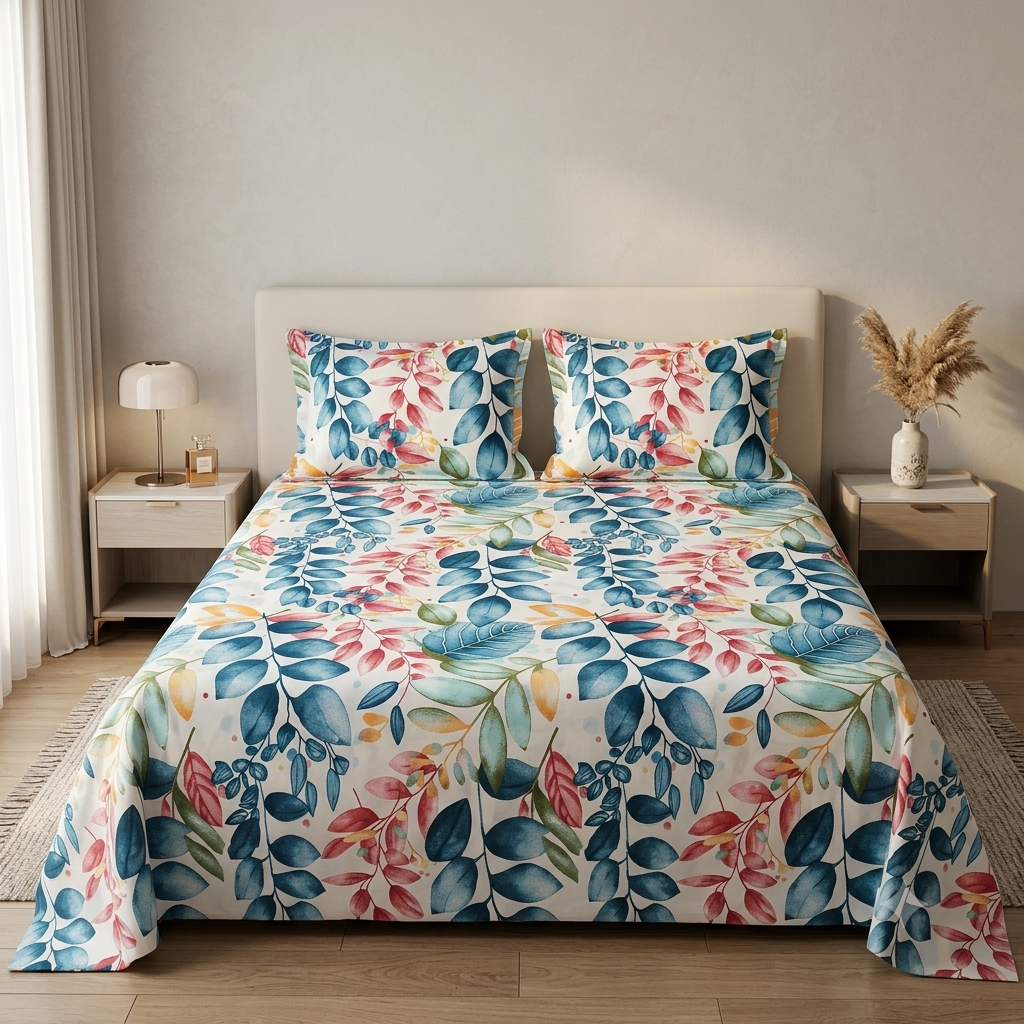 Blue Blossom Botanical Bedsheet Set - Comfy House