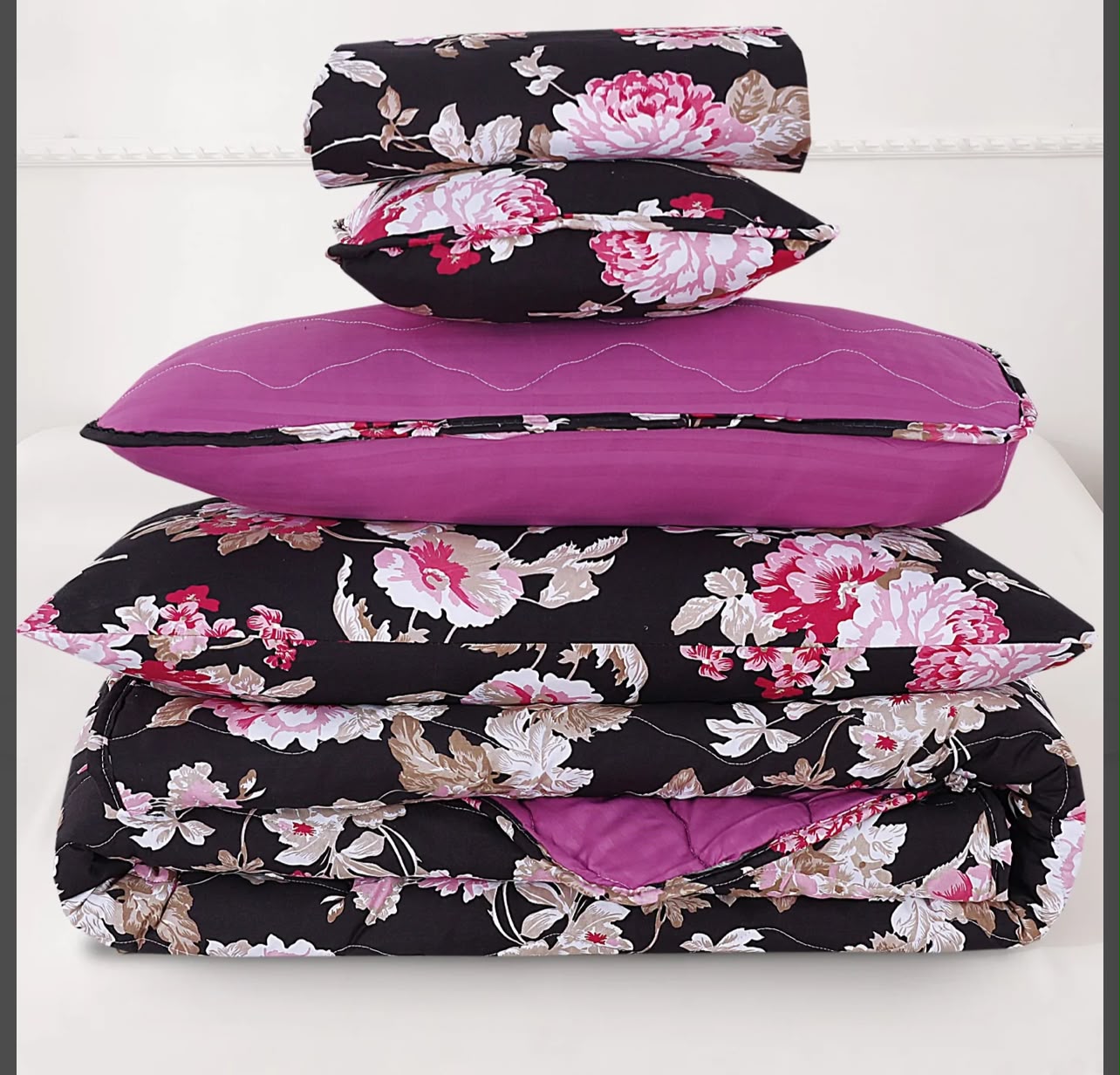 Midnight Blossom 7-Piece Quilted Comforter Set