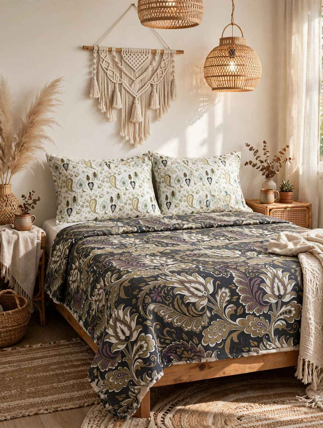 Earthy Paisley & Plum Pure Cotton Bedsheet Set