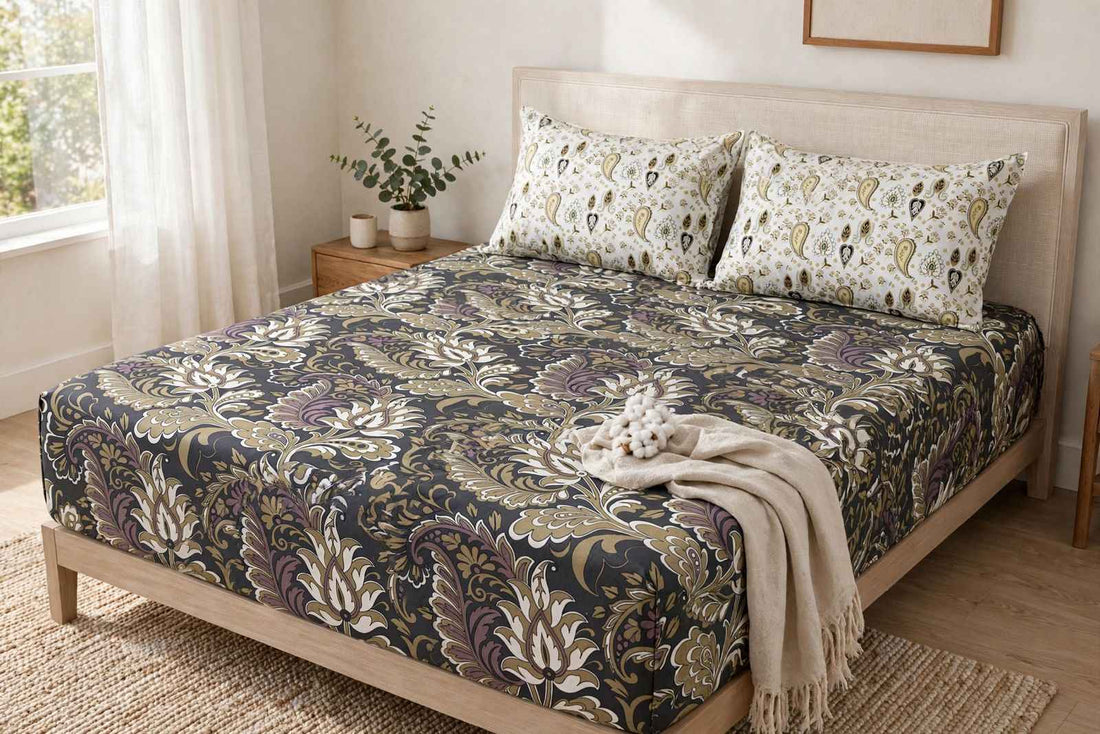 Earthy Paisley & Plum Pure Cotton Bedsheet Set