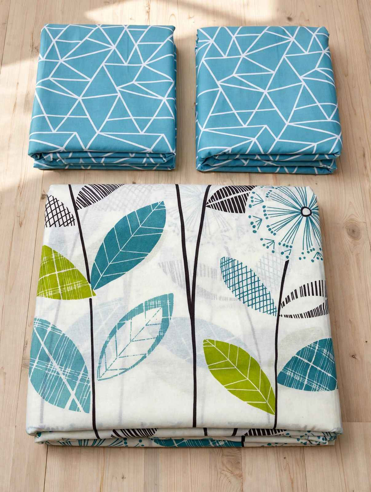 Teal & Lime Leaf Modern Pure Cotton Bedsheet Set
