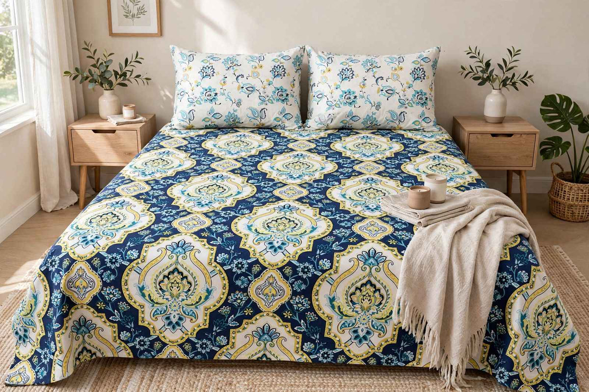 Royal Navy Damask Pure Cotton Bedsheet Set