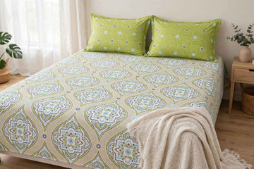 Olive Damask Medallion Pure Cotton Bedsheet Set