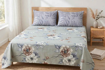 Muted Sage Floral Pure Cotton Bedsheet Set