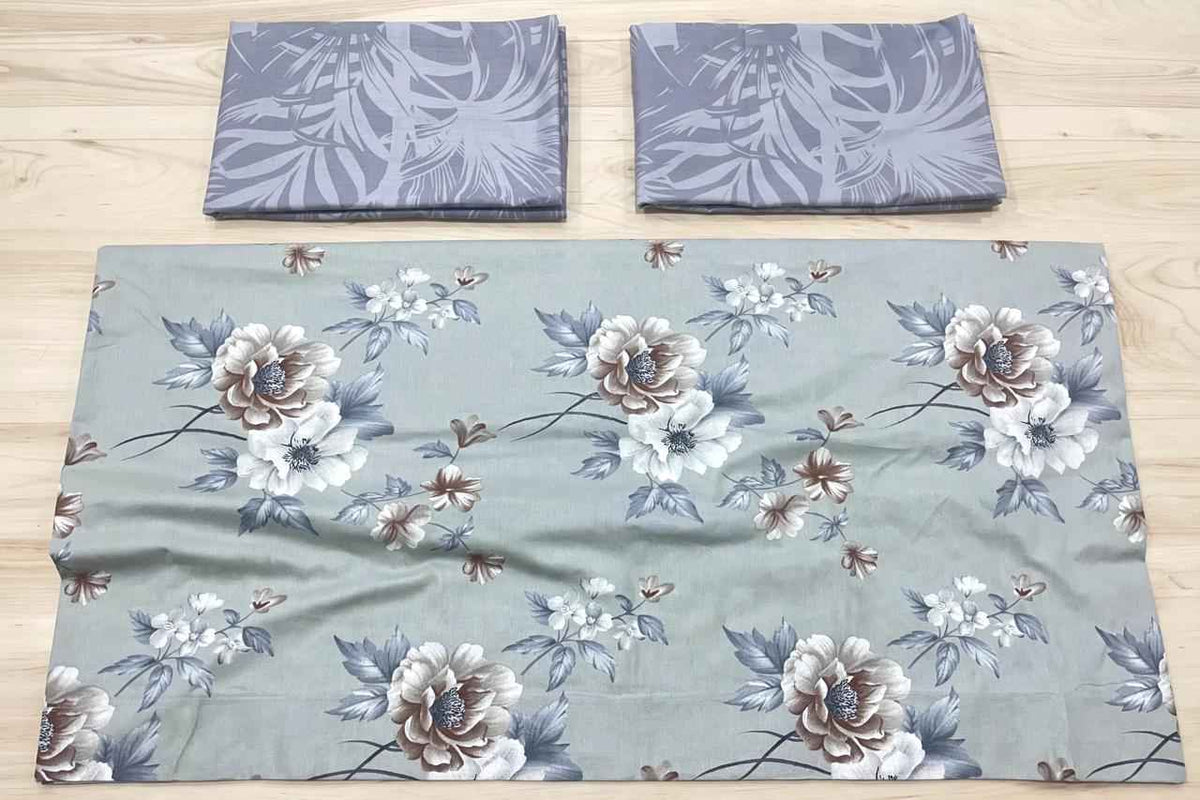 Muted Sage Floral Pure Cotton Bedsheet Set