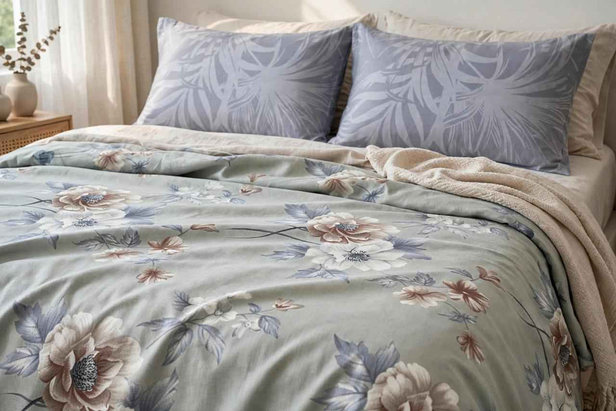 Muted Sage Floral Pure Cotton Bedsheet Set