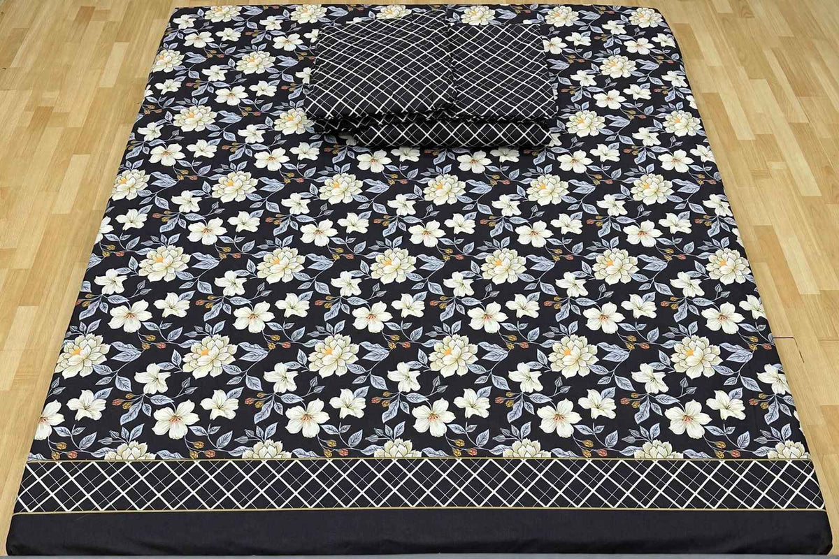 Midnight Blossom Pure Cotton Bedsheet Set