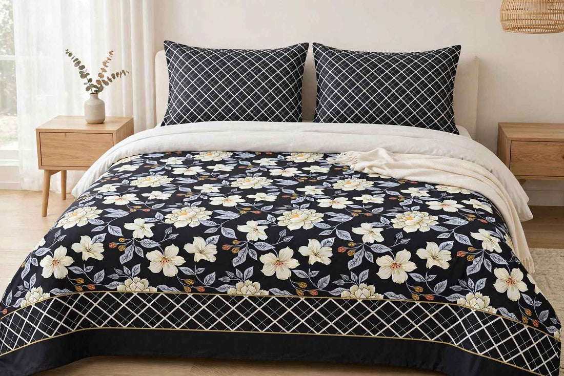 Midnight Blossom Pure Cotton Bedsheet Set