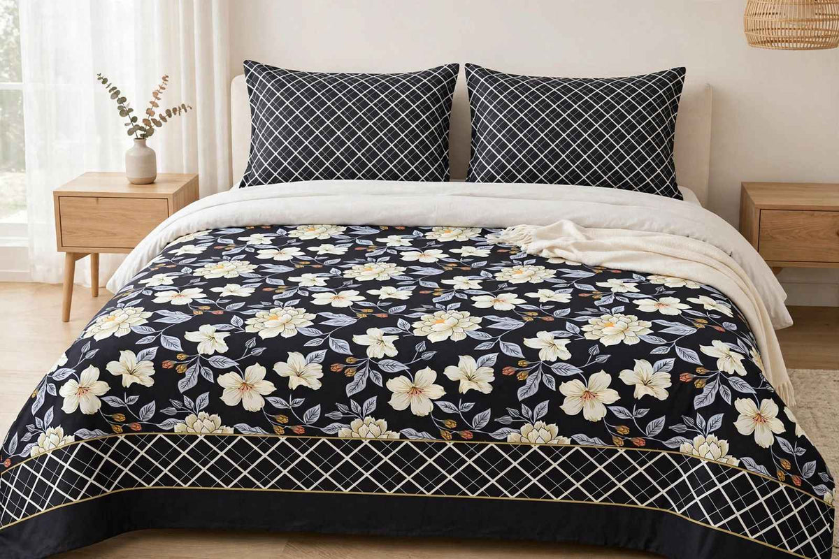 Midnight Blossom Pure Cotton Bedsheet Set