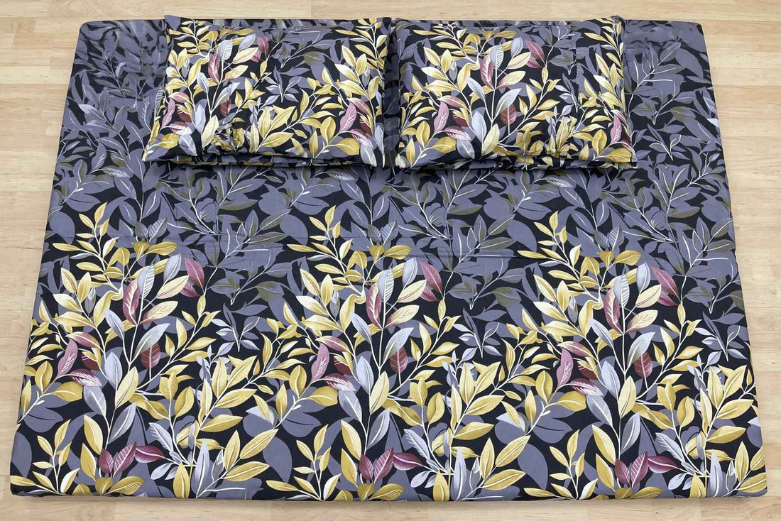 Midnight Foliage & Ochre Pure Cotton Bedsheet Set