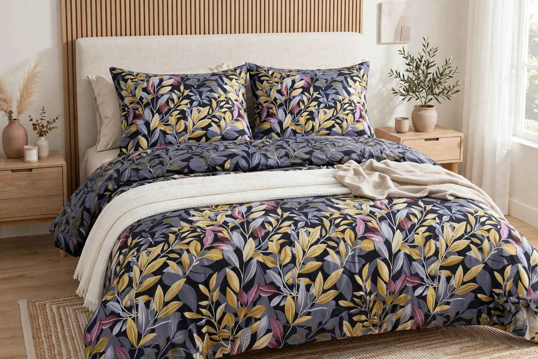 Midnight Foliage & Ochre Pure Cotton Bedsheet Set