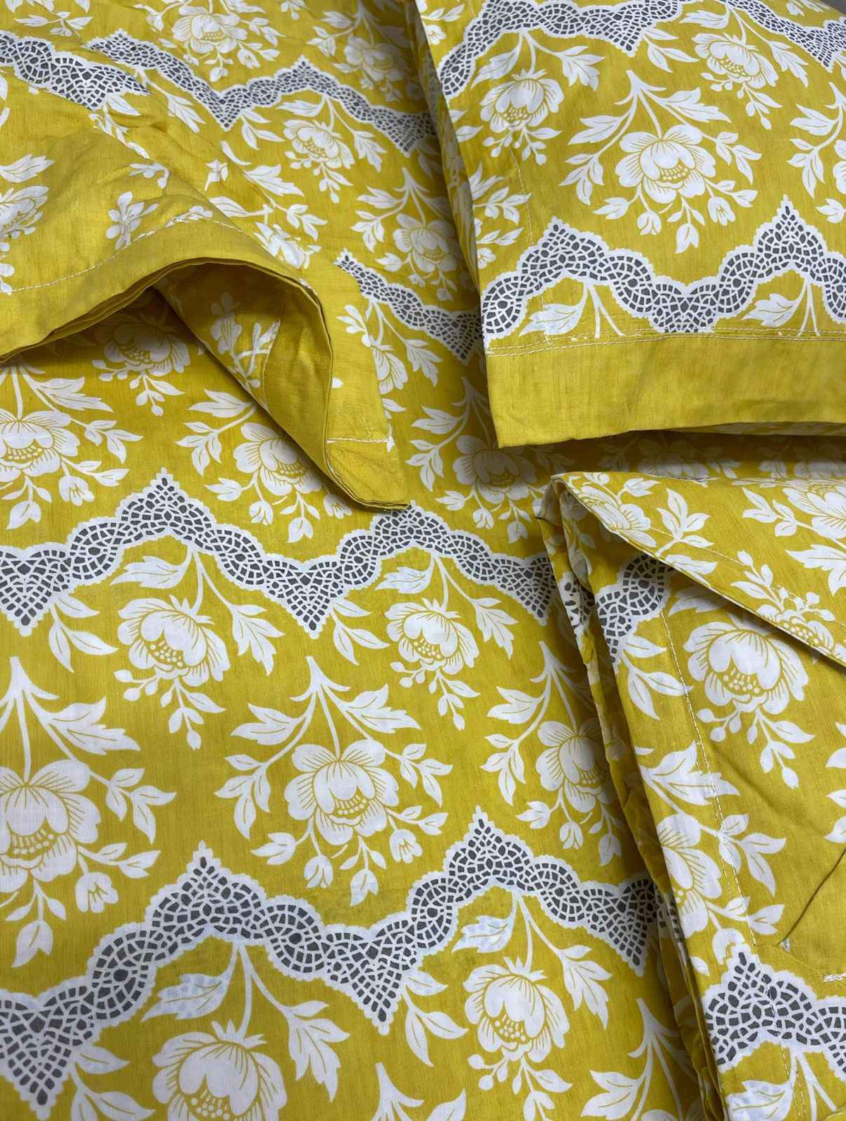 Mustard Yellow Damask Pure Cotton Bedsheet Set