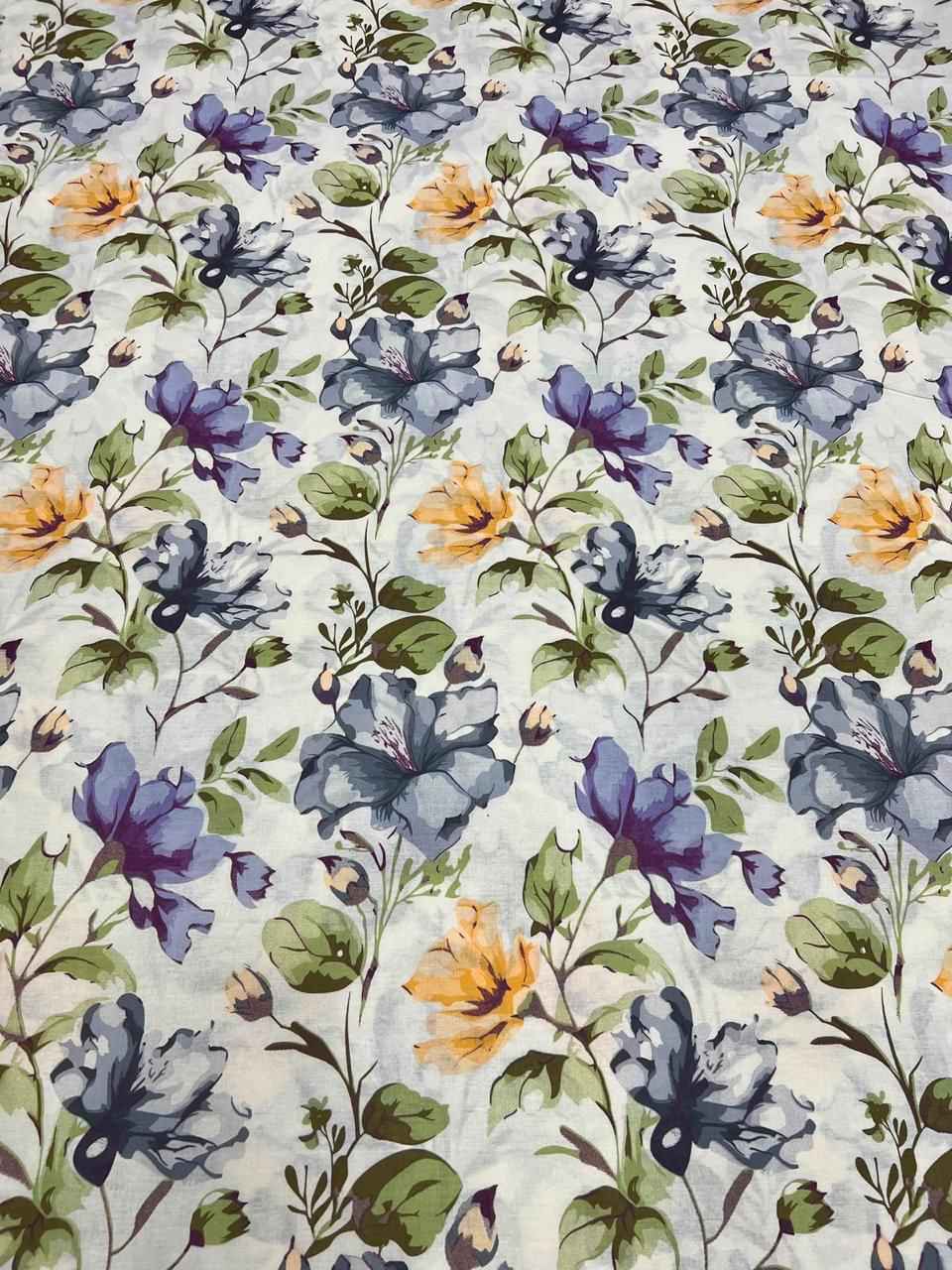 Purple Floral & Gingham Pure Cotton Bedsheet Set