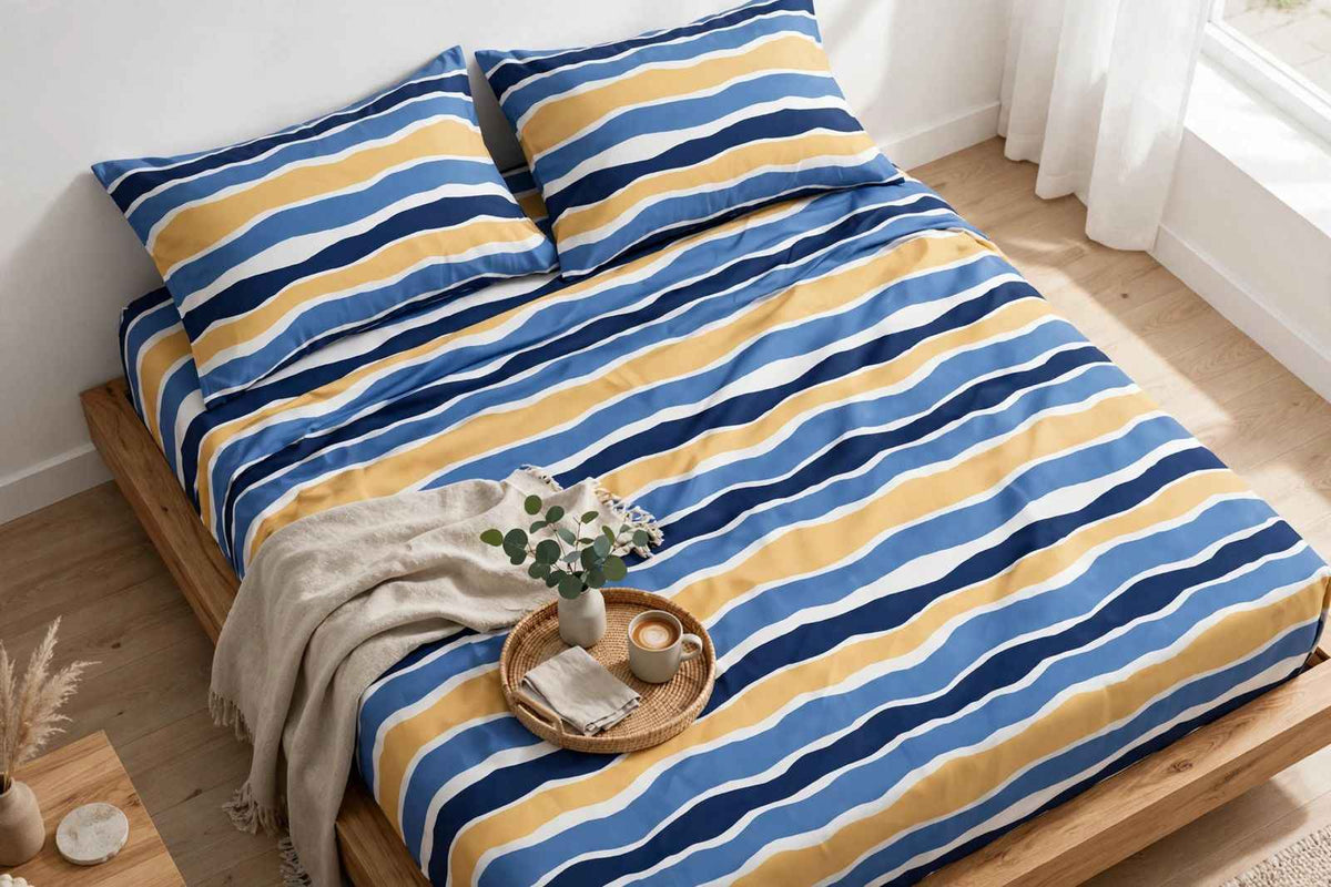 Ocean Wave Stripe Pure Cotton Bedsheet Set
