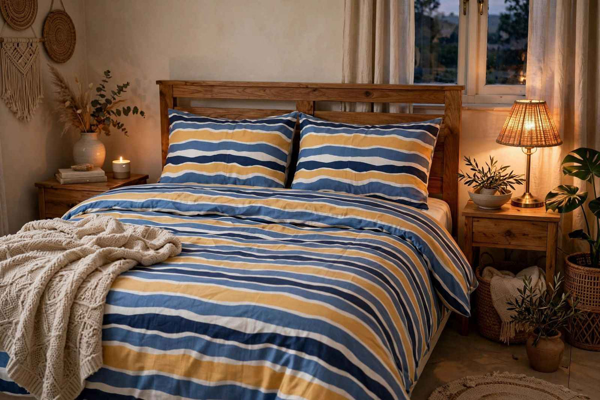 Ocean Wave Stripe Pure Cotton Bedsheet Set