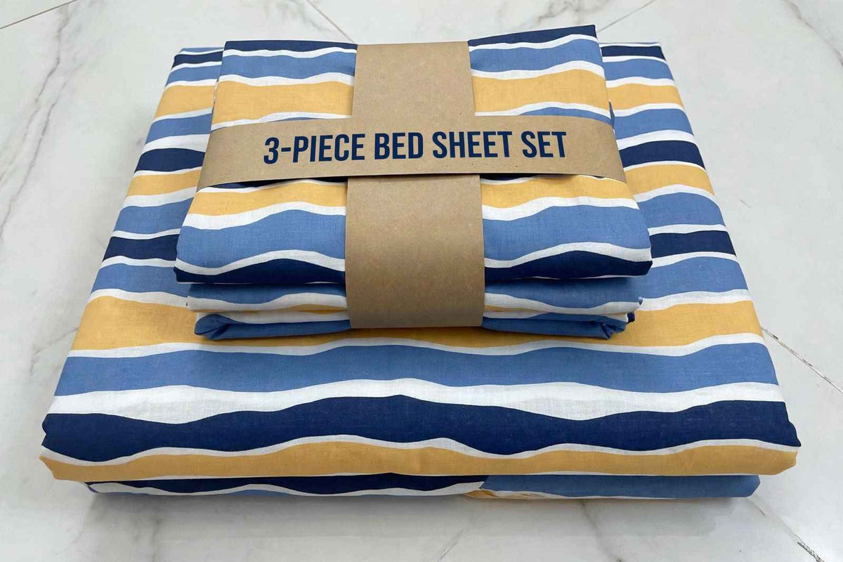 Ocean Wave Stripe Pure Cotton Bedsheet Set