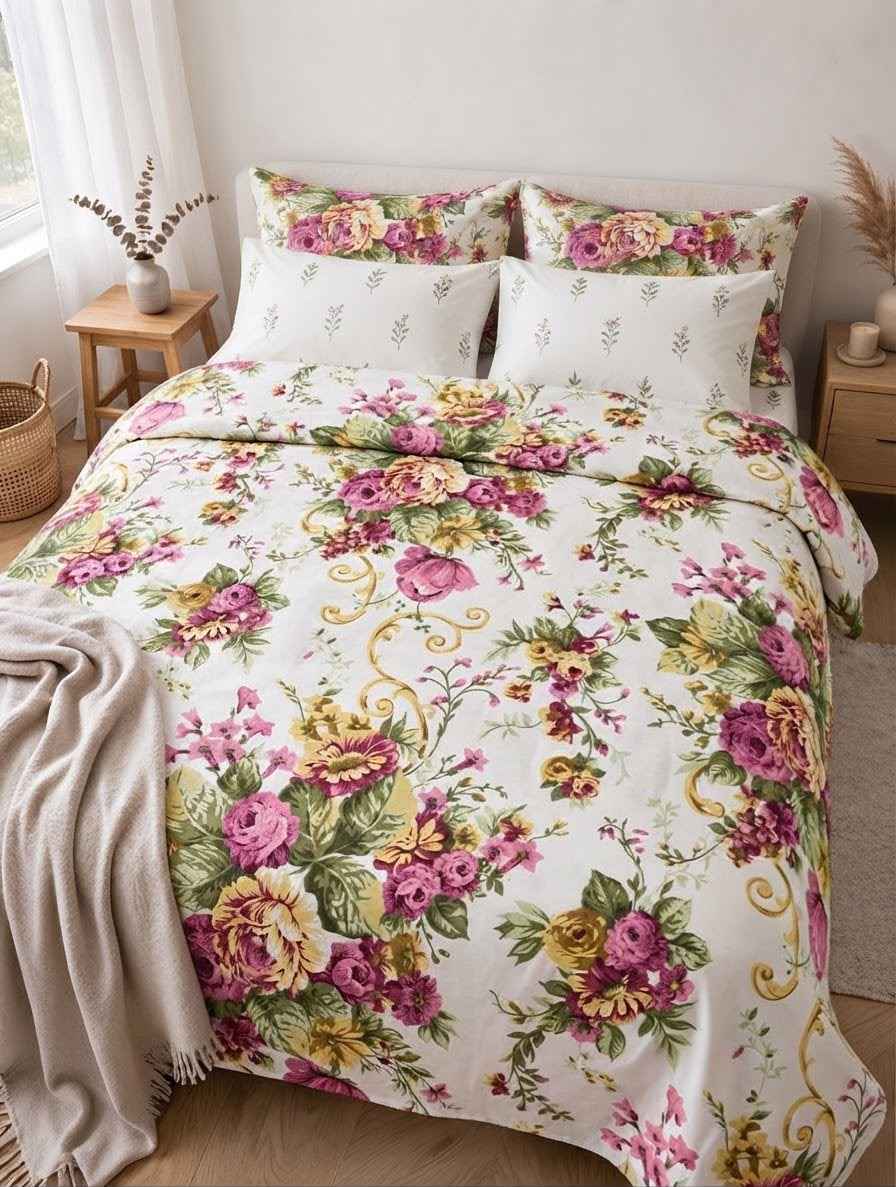 Victorian Rose Floral Pure Cotton Bedsheet Set