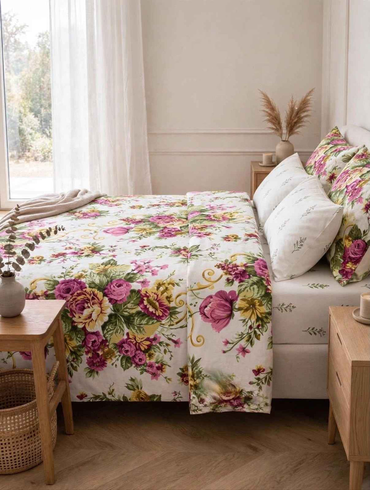 Victorian Rose Floral Pure Cotton Bedsheet Set