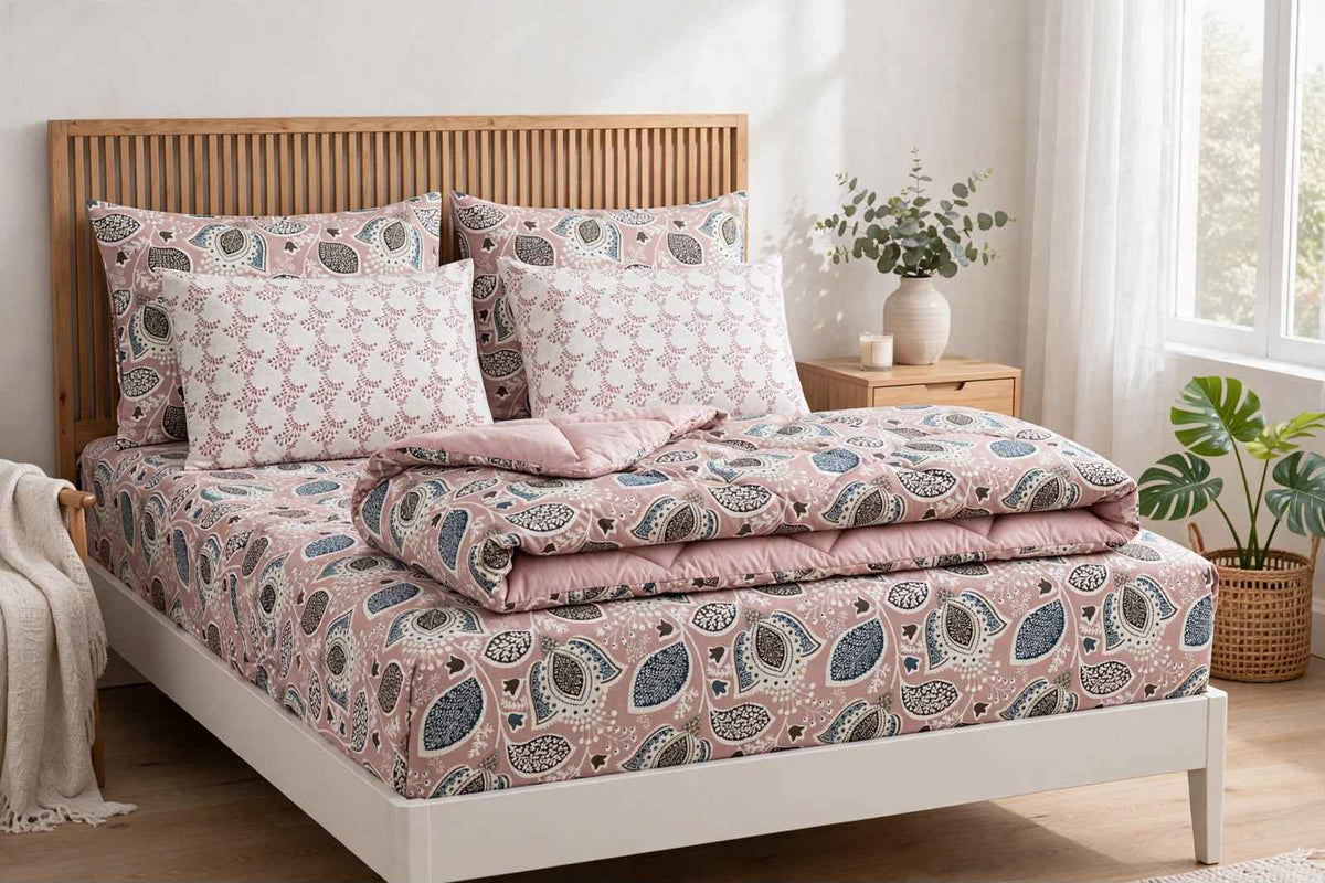 Dusty Rose Paisley Pure Cotton Bedsheet Set
