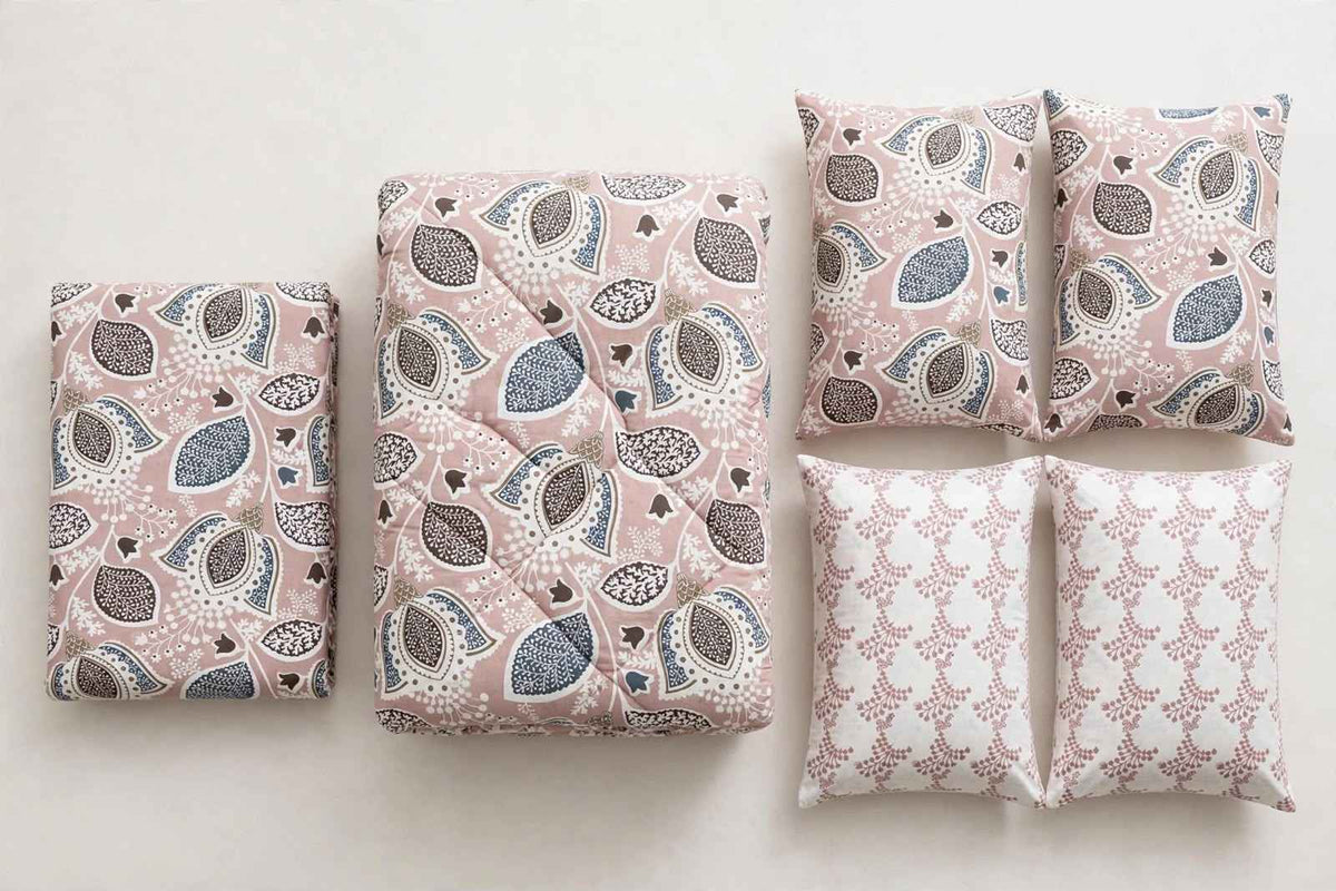 Dusty Rose Paisley Pure Cotton Bedsheet Set