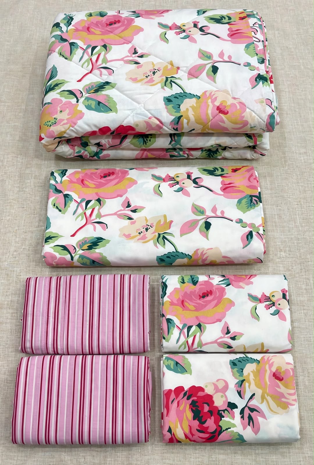 Blush Peony & Pinstripe Luxe Pure Cotton Duvet Set