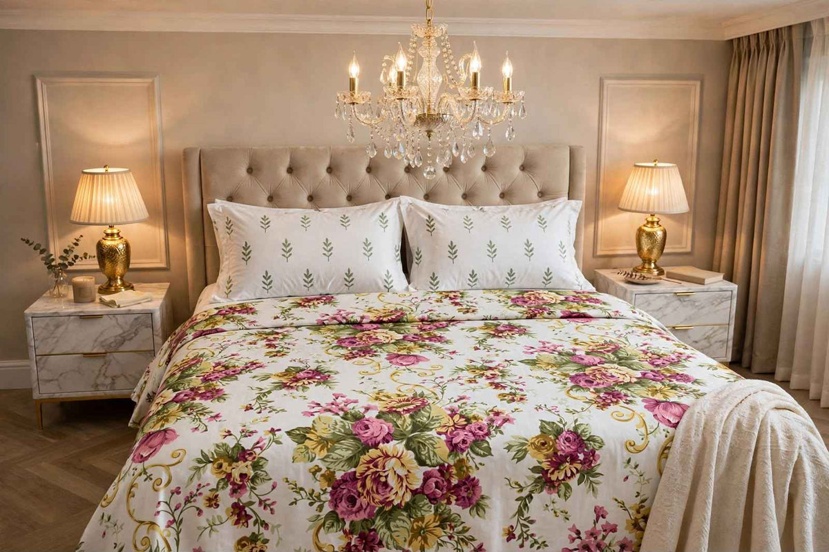 Victorian Rose Bouquet Pure Cotton Bedsheet Set