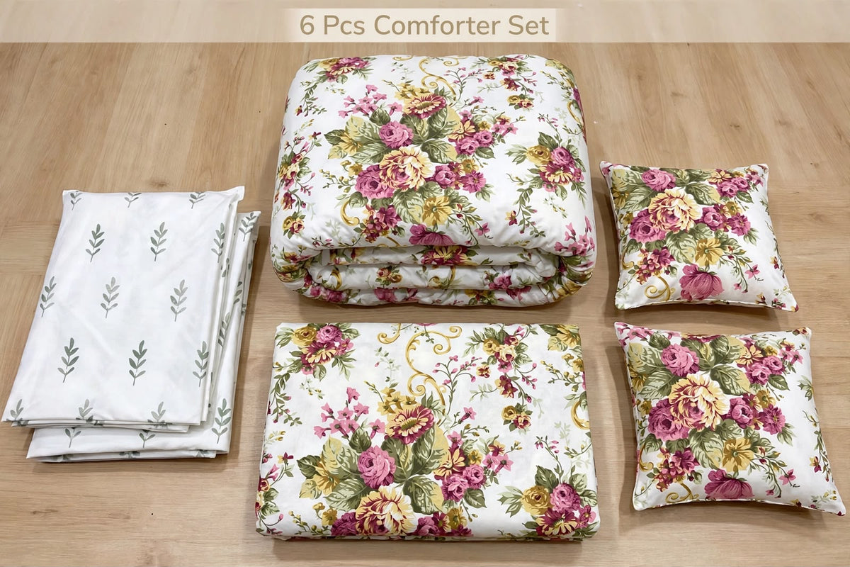 Victorian Rose & Gold Filigree Luxe Pure Cotton Duvet Set