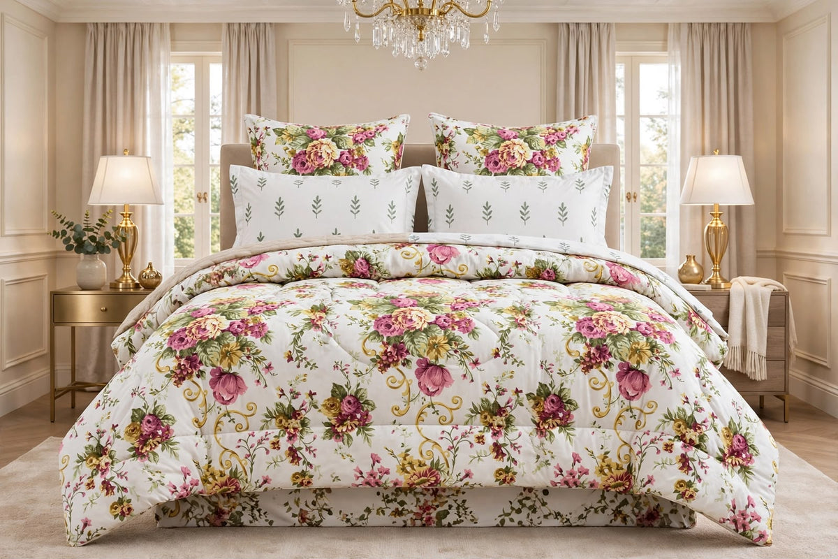 Victorian Rose & Gold Filigree Luxe Pure Cotton Duvet Set