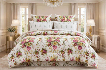Victorian Rose & Palm Sprig Pure Cotton Razai Set