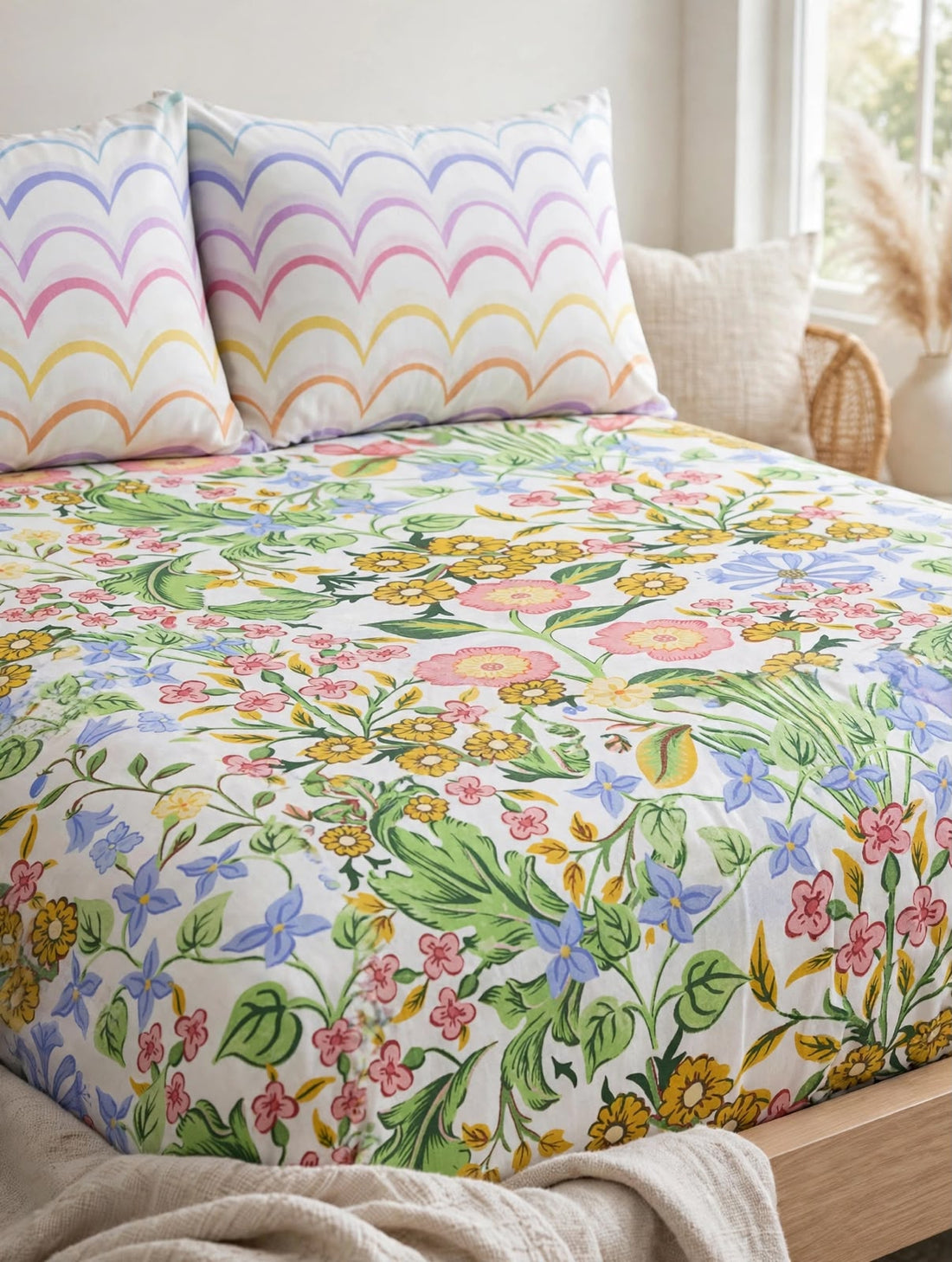 Wildflower Garden & Scallop Pure Cotton 3pcs  Bedsheet Set