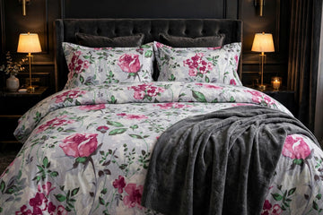 Magenta Rose Floral Pure Cotton 3pcs  Bedsheet Set