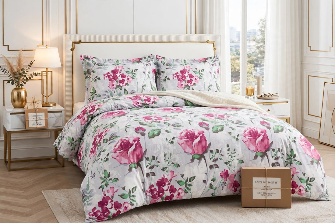 Magenta Rose Garden 6 Pcs Pure Cotton Razai Set