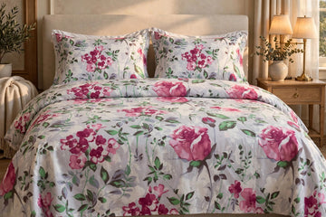 Magenta Rose Garden 6 Pcs Pure Cotton Razai Set