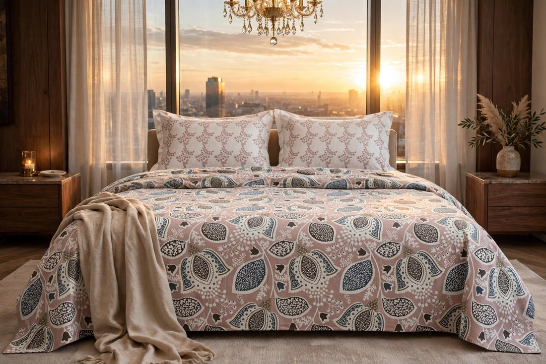 Blush Pink Paisley Floral Pure Cotton 6 Pcs Comforter Set