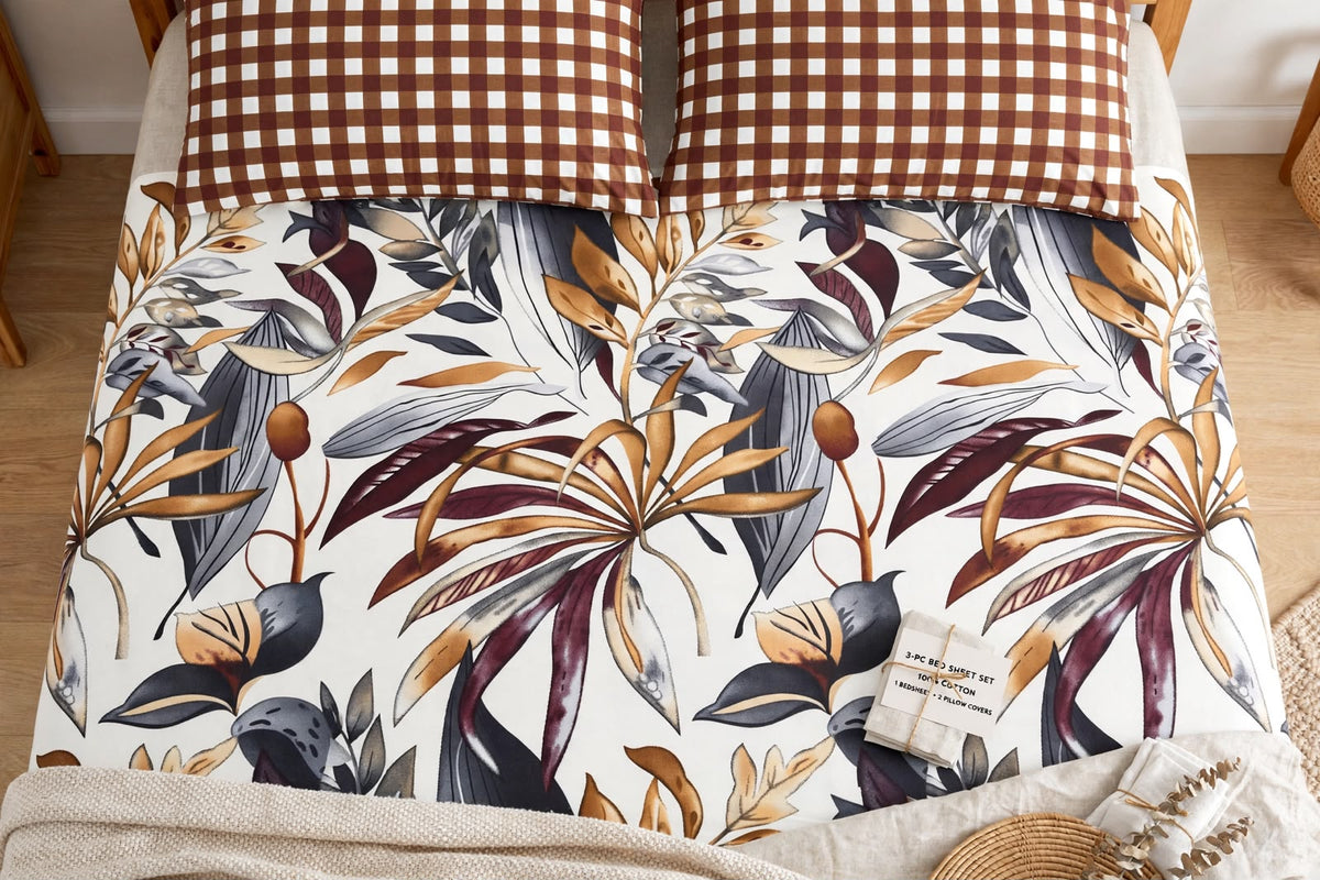 Autumn Tropical Botanical Pure Cotton 3pcs  Bedsheet Set