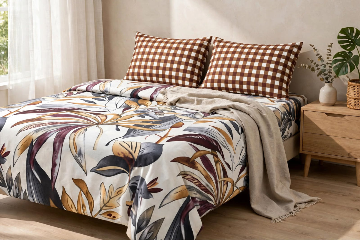 Autumn Tropical Botanical Pure Cotton 3pcs  Bedsheet Set