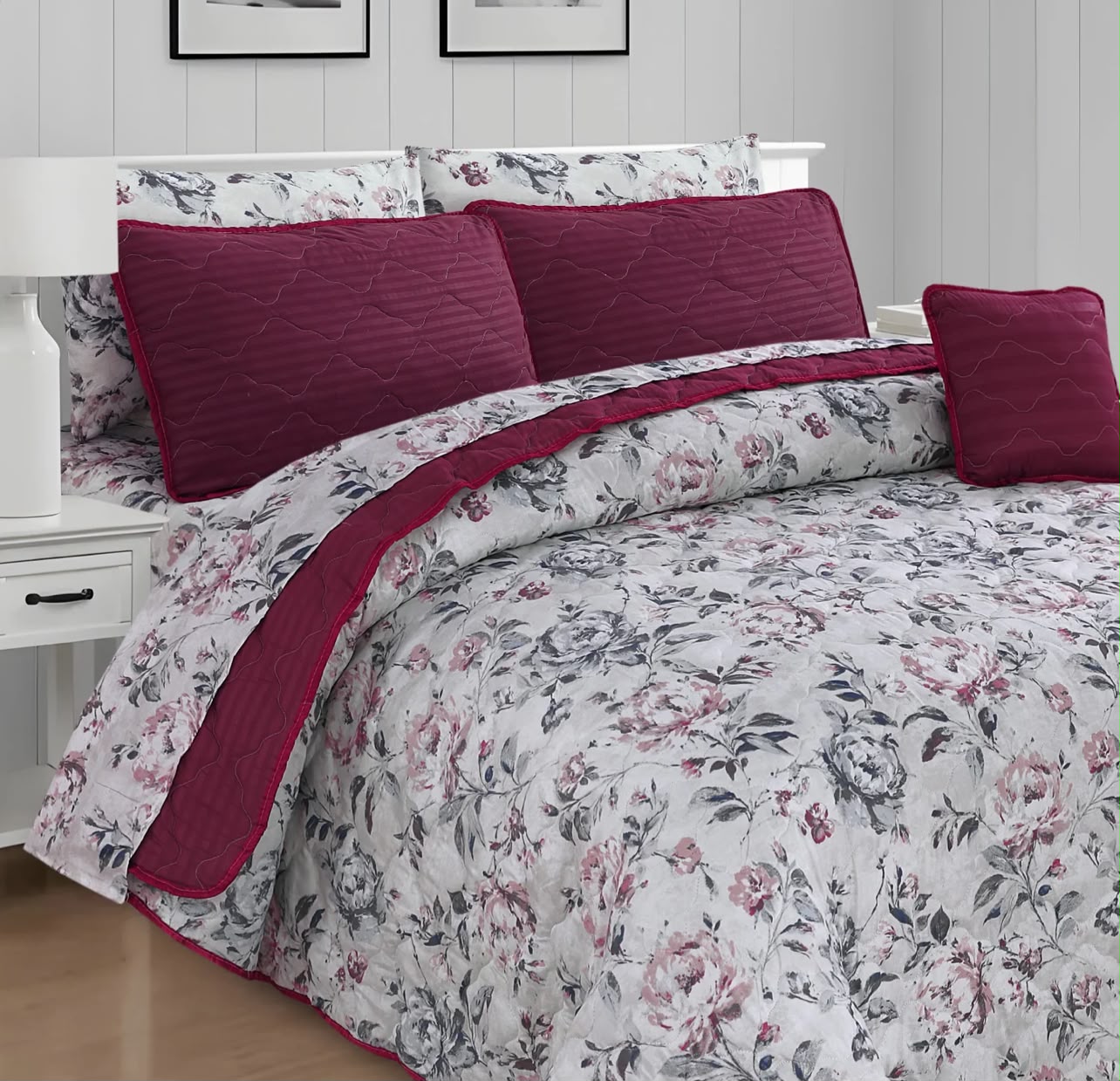 Vintage Rose 7-Piece Quilted Comforter Set
