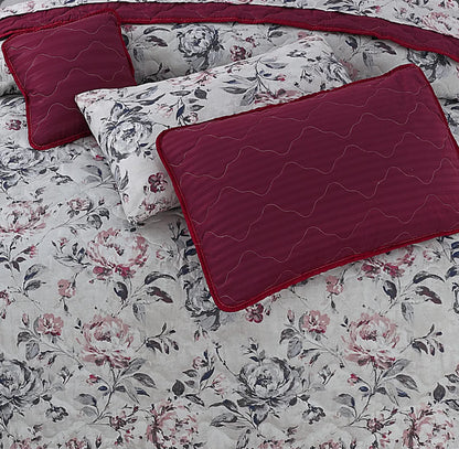 Vintage Rose 7-Piece Quilted Comforter Set