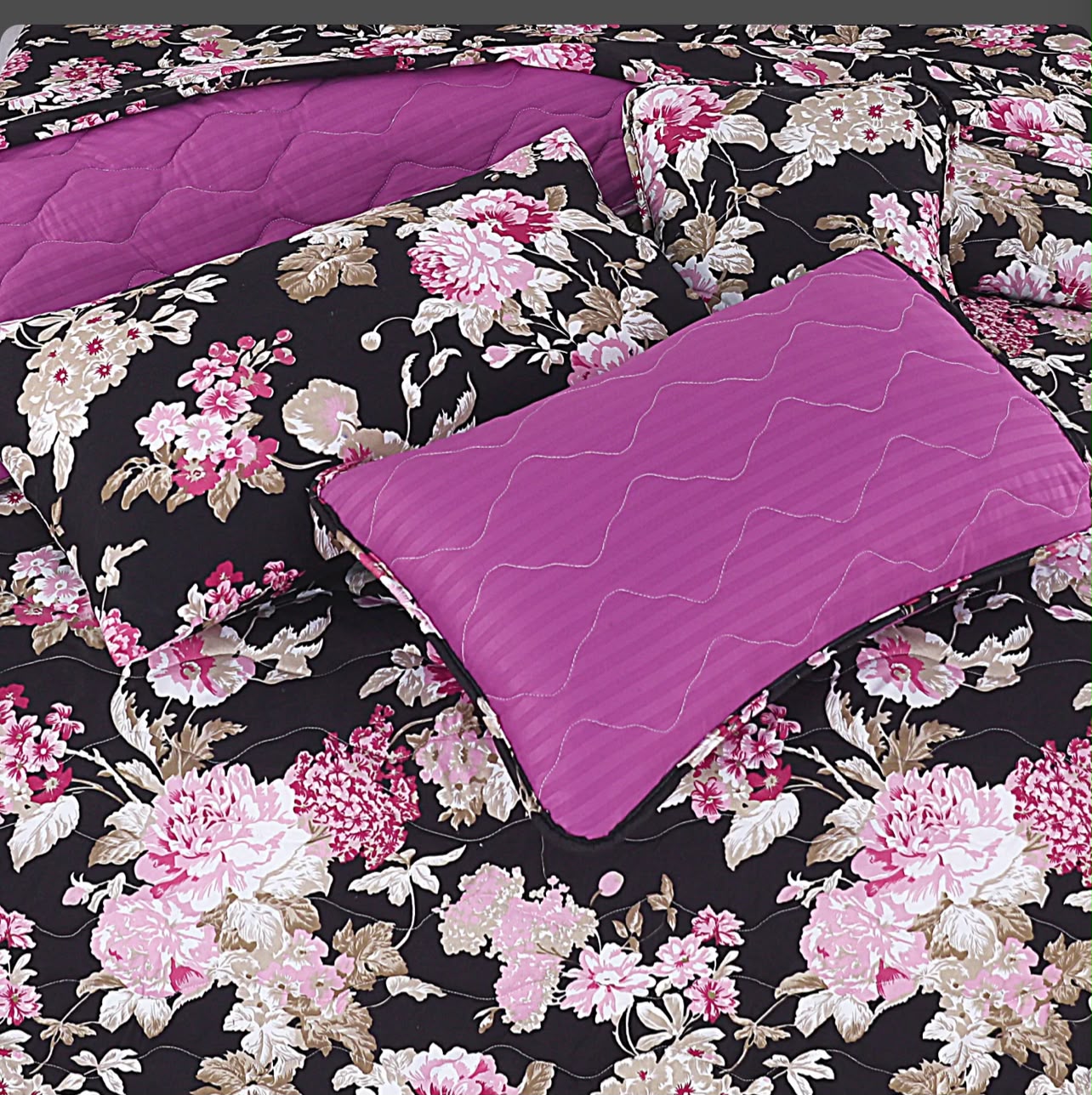 Midnight Blossom 7-Piece Quilted Comforter Set