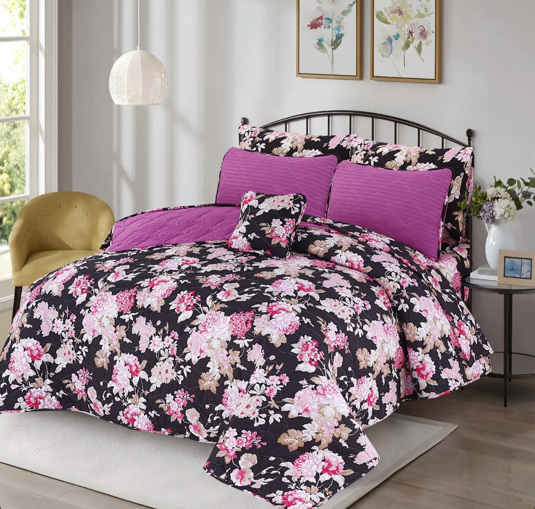 Midnight Blossom 7-Piece Quilted Comforter Set