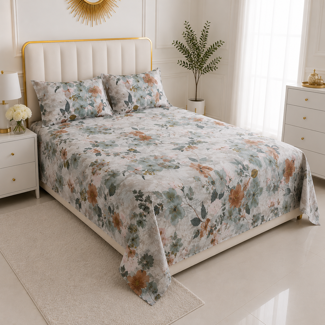 Autumn Whisper Premium Floral Bedsheet Set