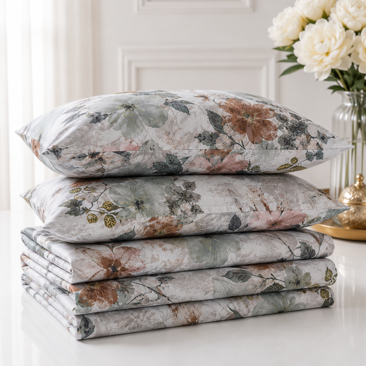 Autumn Whisper Premium Floral Bedsheet Set