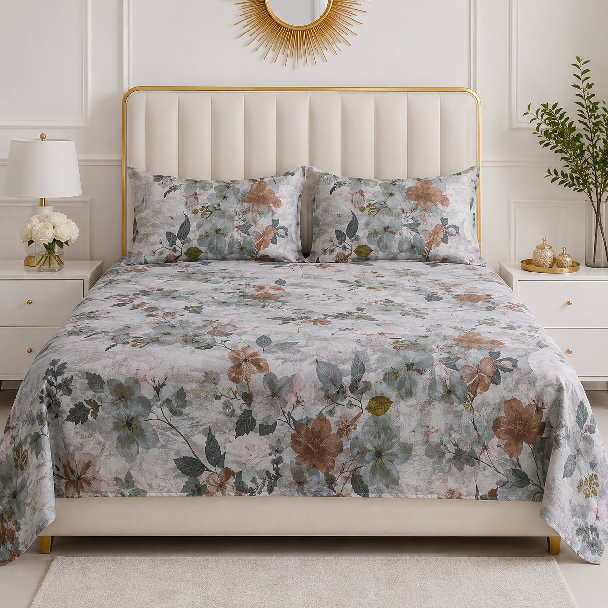 Autumn Whisper Premium Floral Bedsheet Set