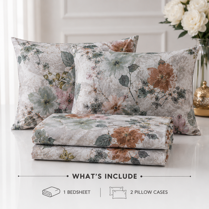 Autumn Whisper Premium Floral Bedsheet Set
