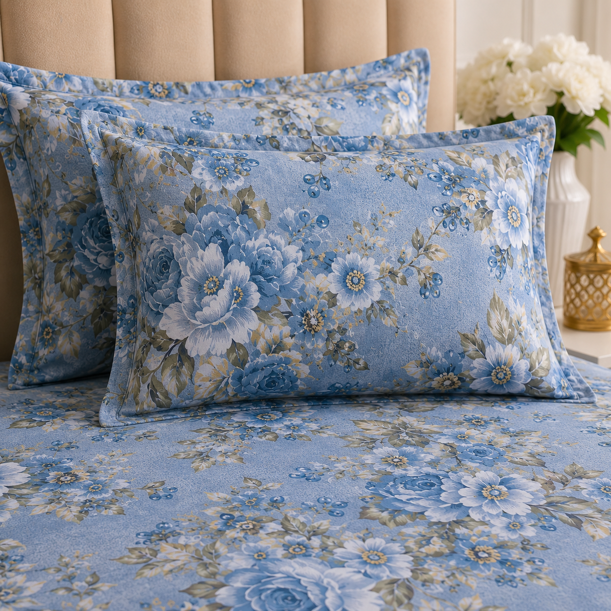 Azure Bloom Premium Floral Bedsheet Set