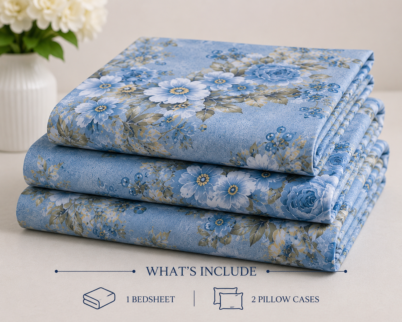 Azure Bloom Premium Floral Bedsheet Set
