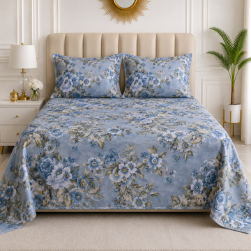 Azure Bloom Premium Floral Bedsheet Set