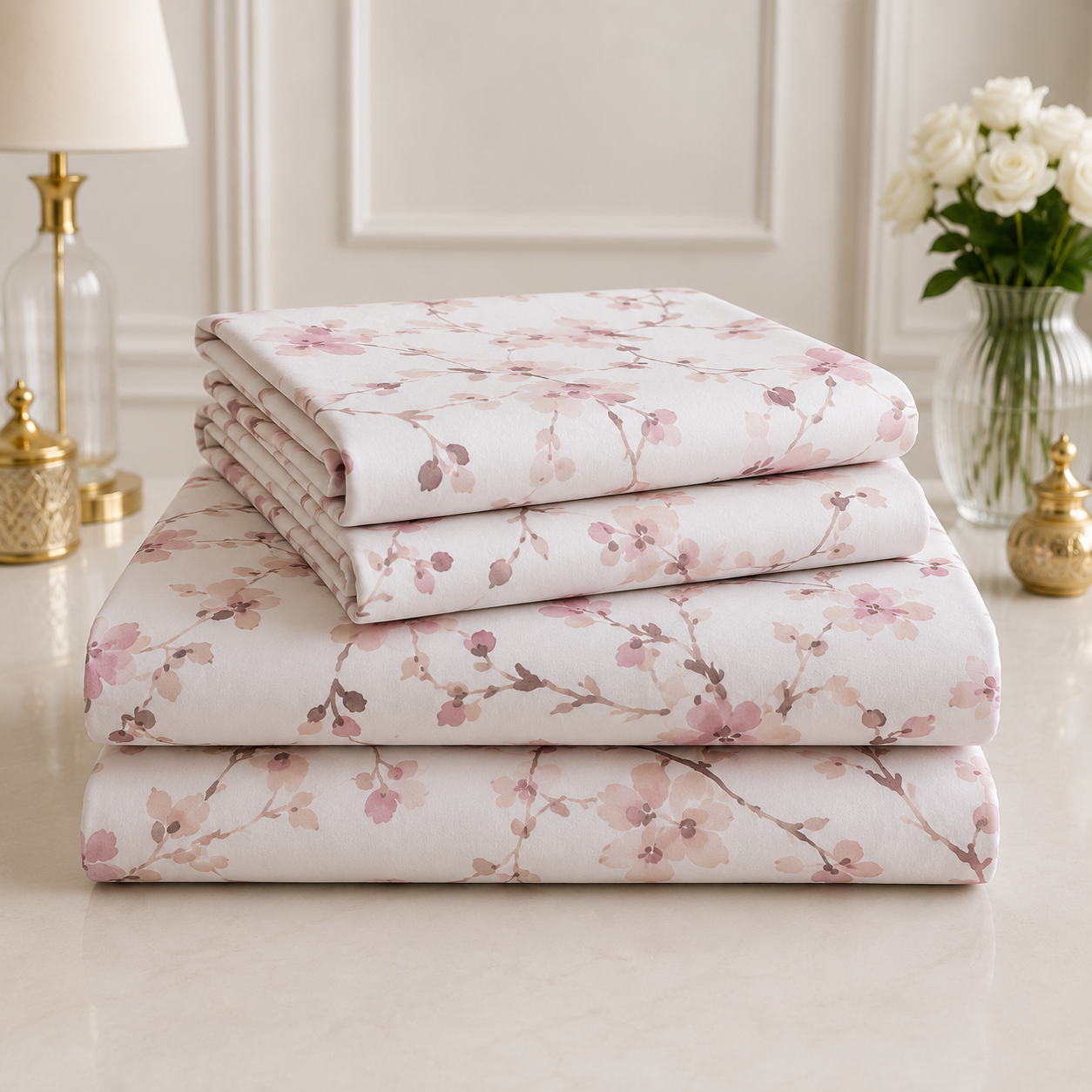 Blush Petals Premium Floral Bedsheet Set