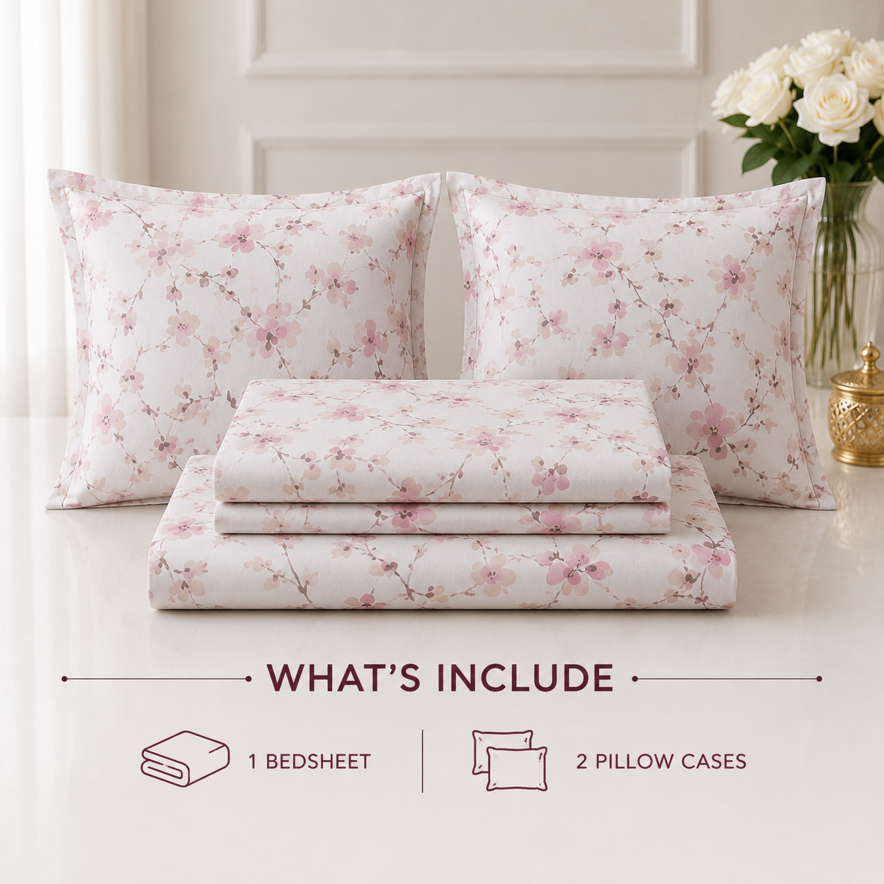 Blush Petals Premium Floral Bedsheet Set
